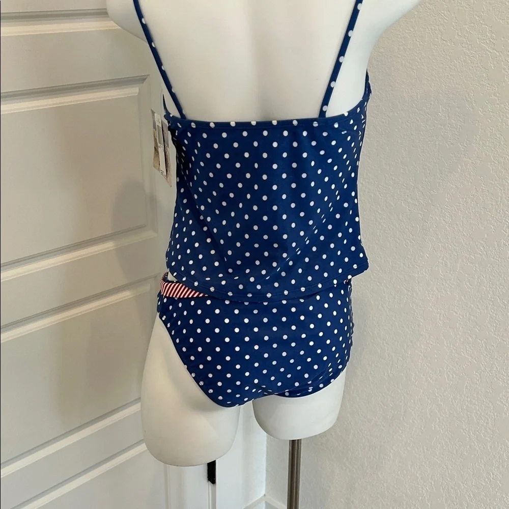 Anne Cole Blue Polka Dot Swimsuit with Red Accents